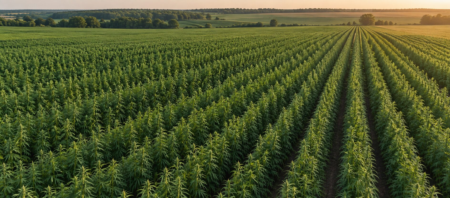 Aerial view of an industrial fiber hemp field
